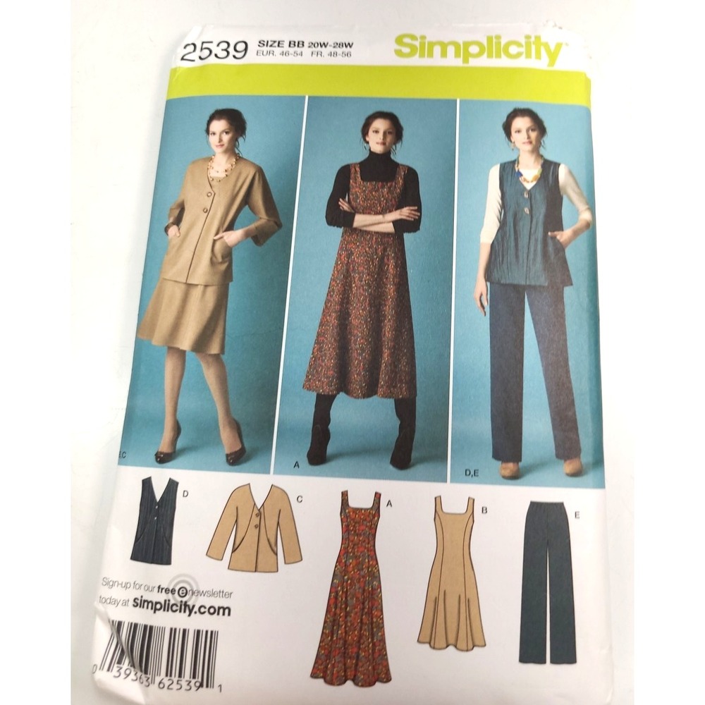 Simplicity 2539 Sz BB 20-28 Plus Sewing Pattern Factory Fold Uncut Business...‎